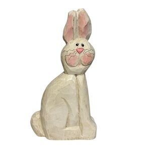 Vintage Eddie Walker Rabbit Figurine Wood Distressed Finish White 6.5”H